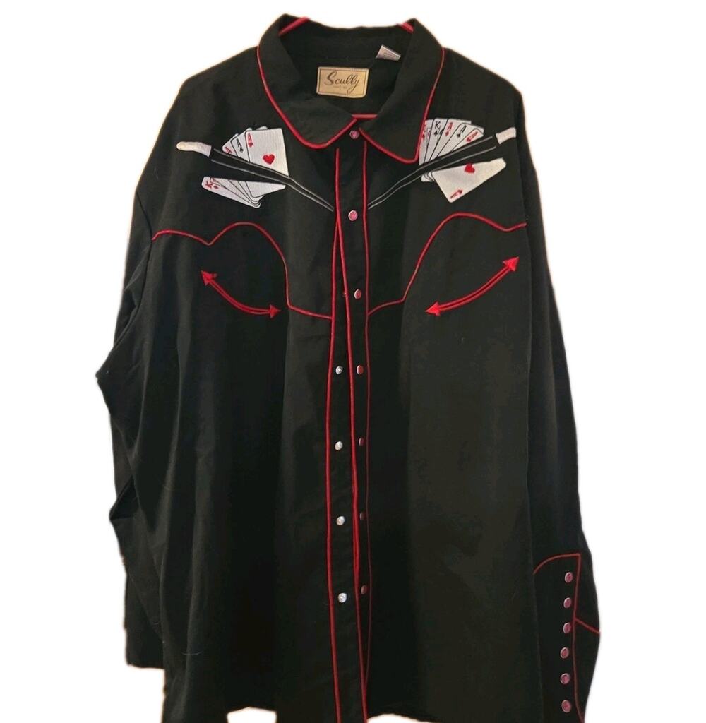 Scully Men's western shirt size 4XL Poker Vintage Long Sleeve Black and Red